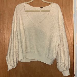 Free people white popcorn v neck sweater
